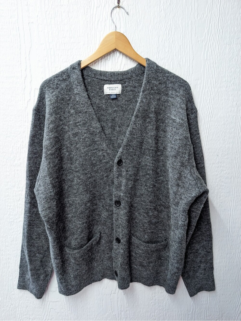 American Eagle Recycled Polyester Gray Cardigan Capsule Boxy Grandpacore Large